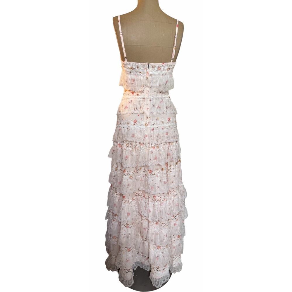 Anne Louise Boutique Maxi Dress Lovette Pink & Cream Floral Lace Tiered - Picture 11 of 12